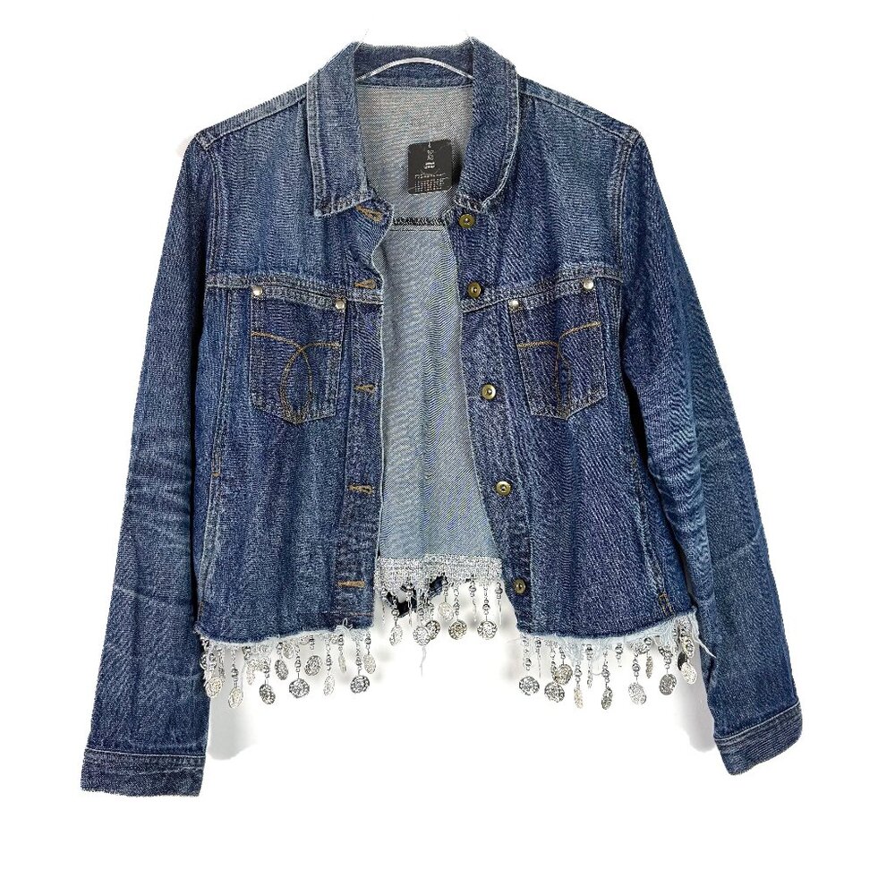 NWT Urban Outfitters Urban Renewal Remade Coin Trim Denim Jacket Medium/Large - Picture 1 of 12